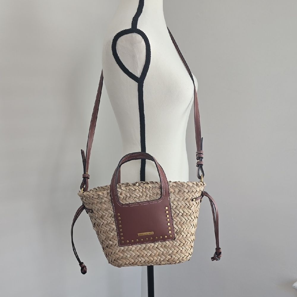 House of Harlow 1960 Woven Straw and Brown Crossbody Bag